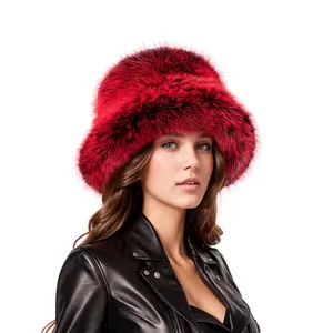 Red black two tone faux fur bucket hat
