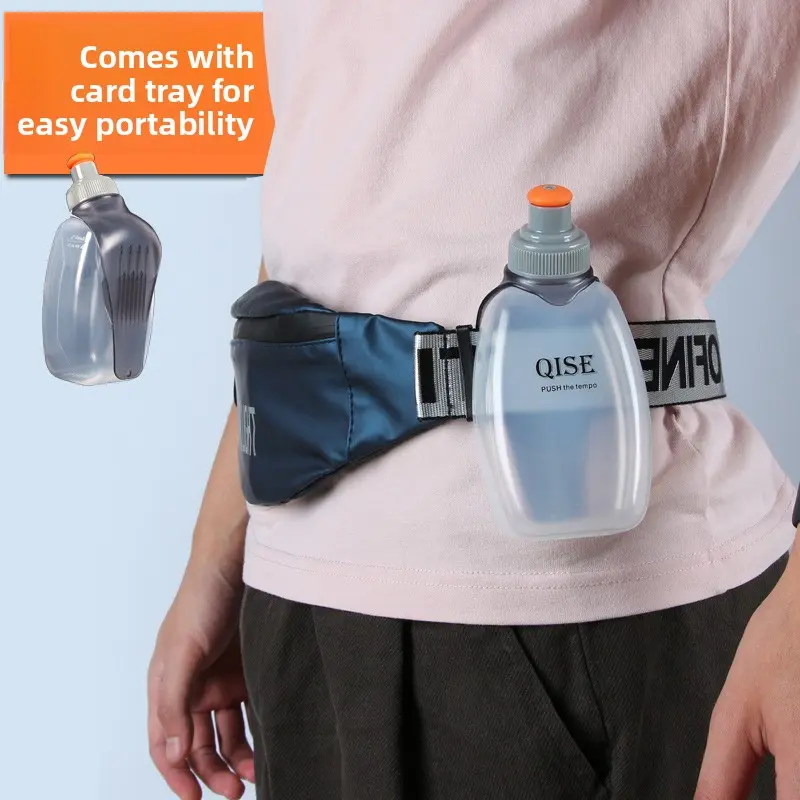 Compact 250ml Silicone Sports Flask with Clip-On Mount for Hands-Free Wear, Leak-Proof & BPA-Free for Running & Hiking, Hands-Free Clip, Marathon Trails