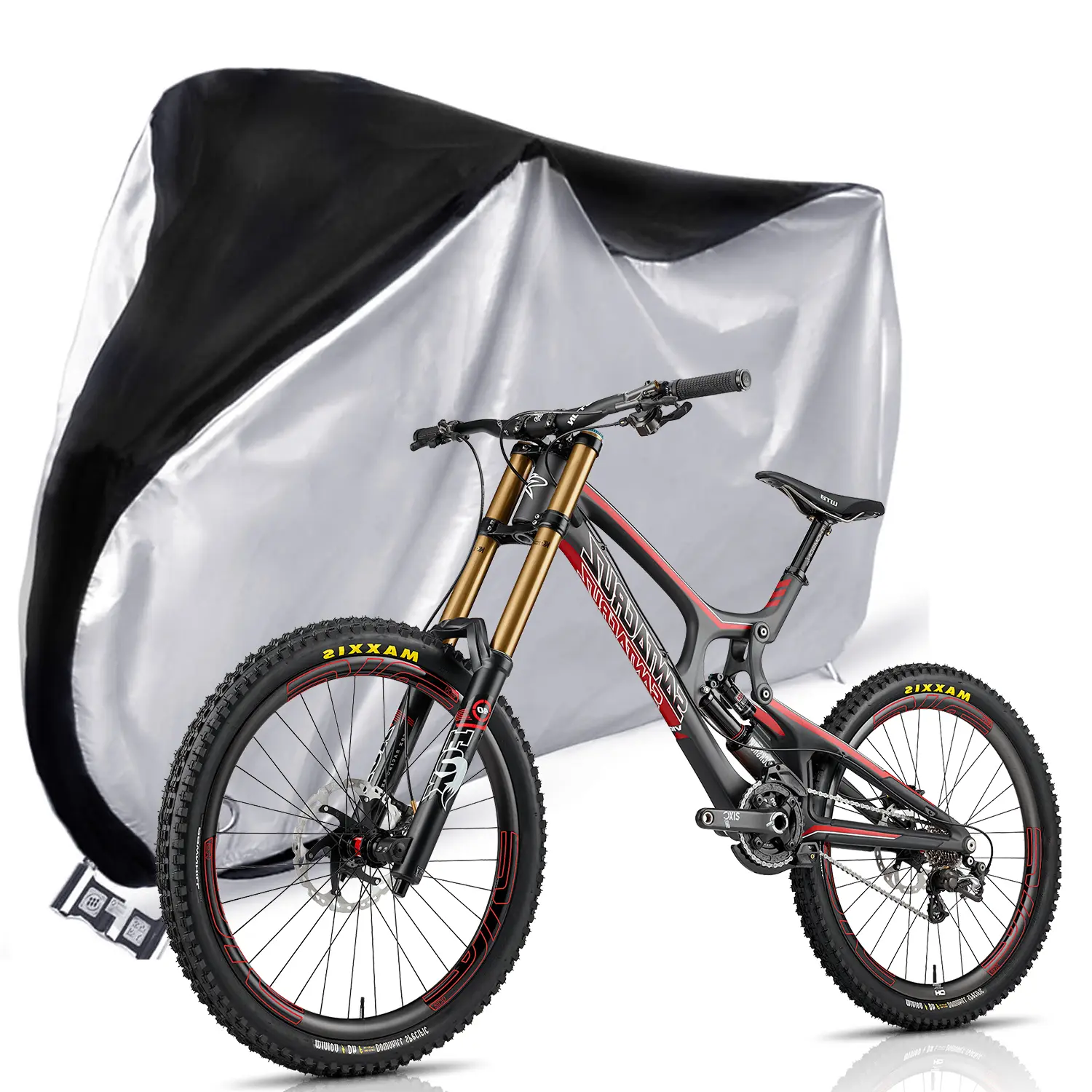 Bike Cover, Waterproof UV Protection Outdoor Bike Cover with Lock Holes & Windproof Buckle, All-Weather Mountain/Road Bike Protector with Storage Bag