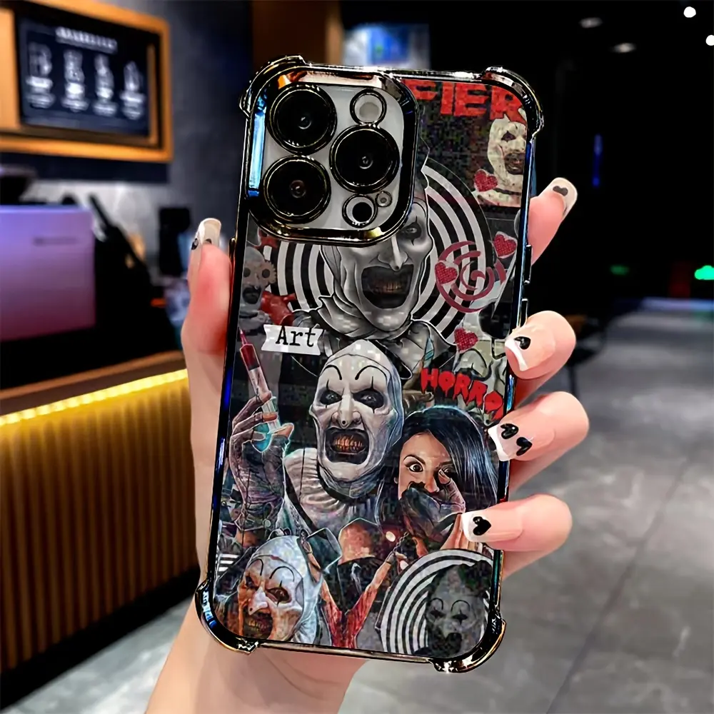 Art The Clown Horror T-Terrifier Phone Case Compatible with for iphone Models 17, 16E, 16, 15, 14, 13, 12, 11, Pro, Max, Air, Features a Transparent, Soft Back Cover Designed to Prevent Falls, Phone Case