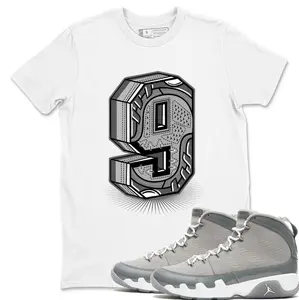 AJ 9 Cool Grey White T Shirt Match Number 9, Cool Grey 9s Shirt, 100% Cotton, Cool Grey 9s Graphic Tee, Classic Fit, Menswear Tops