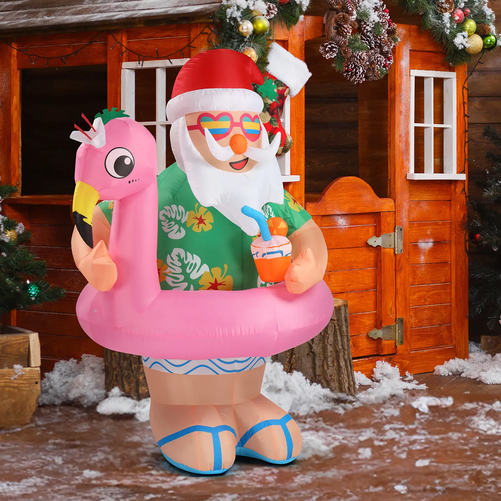 VINGLI Lighted Christmas Inflatable Decoration, Inflatable Santa Claus Outdoor Decoration, Funny Blow Up Yard Decorations with Built-in LED Lights for Holiday Party Front Yard Lawn Garden Decor Set