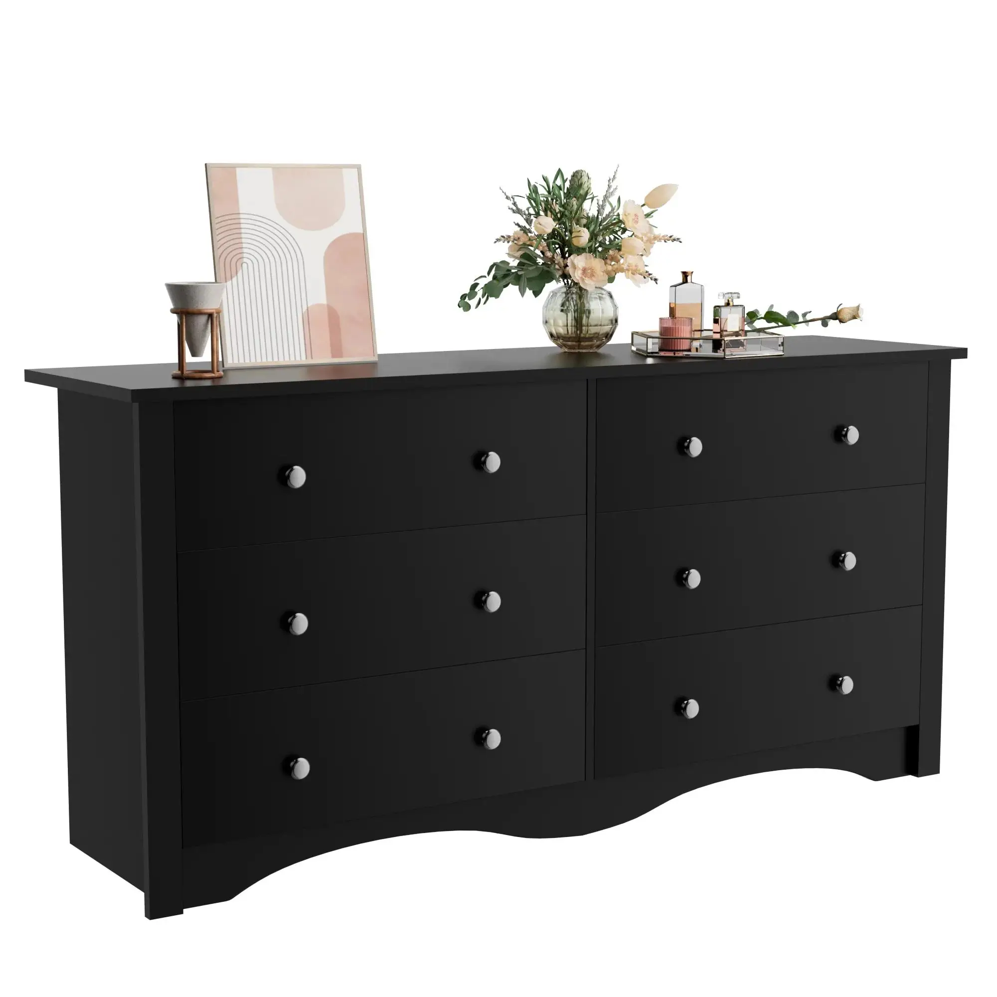 HOMALL 6 Drawer Double Dresser, Modern Wood Chest of Drawer for Living Room Bedroom
