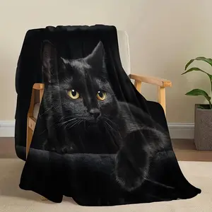VIKAMA Black Cat Art Flannel Blanket Ultra Soft Cozy Dual Purpose Throw For Bedroom Living Room All Season Comfort Machine Washable Durable Home Decor Essential