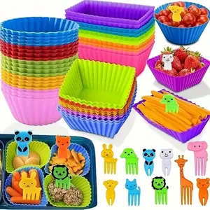 40PCS Silicone Muffin Cups & Fruit Forks – Reusable Baking Cups with Lunch Box Dividers, Durable Bakeware for Home, Party, Camping, Picnic, and Outdoor Meals,Ideal for Home, Parties, Camping, and Picnic Use
