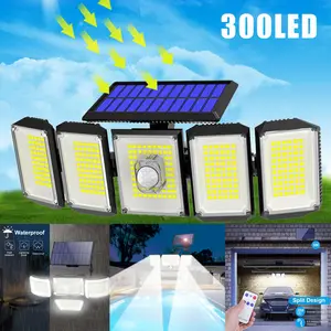 Outdoor solar-powered sensor light, 3000-lumen ultra-bright LED security lamp, suitable for outdoor environments from dusk to dawn, 2400mAh IP65 waterproof floodlight, with remote control, suitable for courtyards, garages, front doors and other places. Du