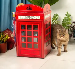 British Telephone Box Fun Cat House Featuring Cat Scratcher and Cat Teaser