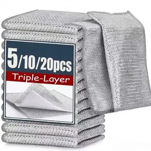 5/10/20-Pack: Newly Upgraded Triple-Layer Metal Wire Dishcloths — Skin-Friendly and Odorless, Multi-Purpose Metal Wire Cleaning Cloths | Wet & Dry Use | Suitable for Cleaning Dishes, Sinks, and Stovetops | Stainless Steel Household Scouring Pads