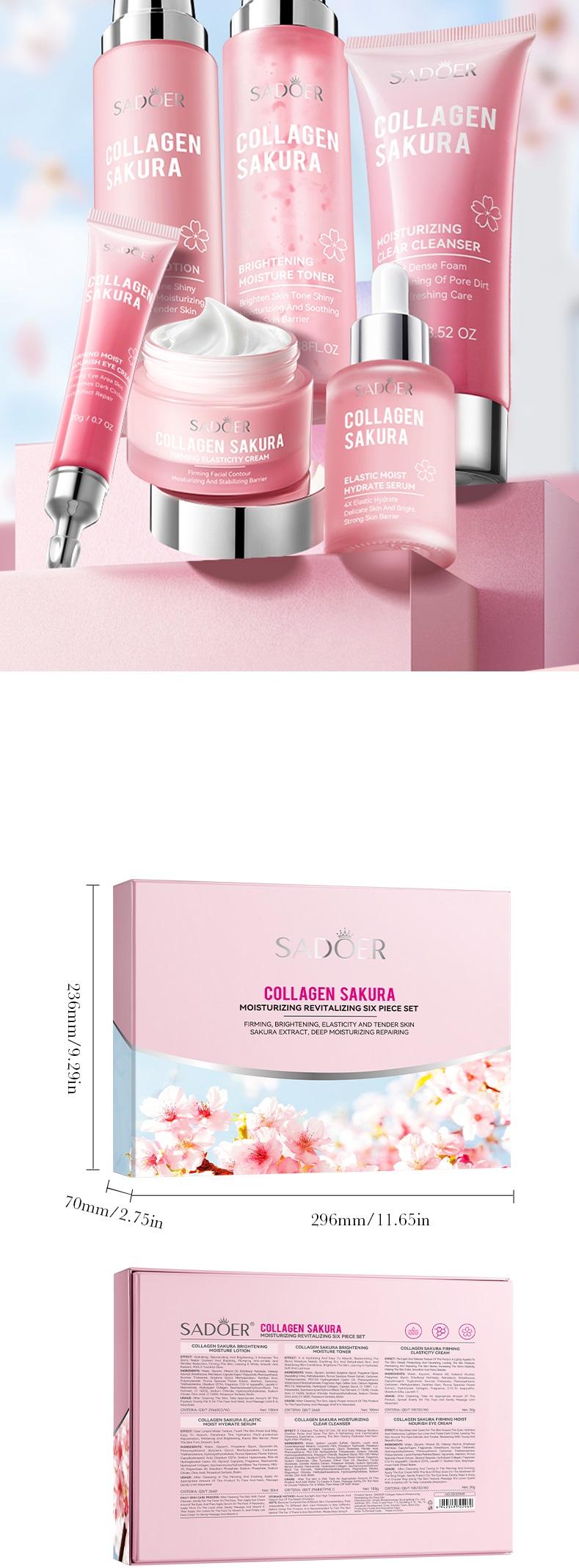 Collagen Sakura Moisturizing Revitalizing Six Piece Set - Hydrating Skin Care Kits for Radiant Glow & Plump Smooth Skin Collagen Sakura Moisturizing Revitalizing Six Piece Set - Hydrating Skin Care Kits for Radiant Glow & Plump Smooth Skin