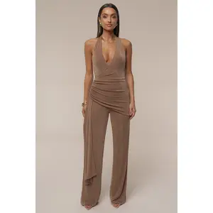 Beige Rustic Charm Halter Jumpsuit