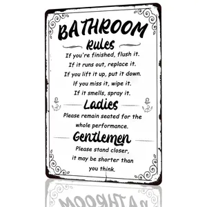 Funny Bathroom Rules Nautical Aluminum Metal Sign - 8x12 Inch Humorous Restroom Wall Decor with Anchor Design - Novelty Gift for Bathroom, Man Cave, Bar & Coastal Home Decor Enthusiasts
