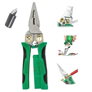 8-in-1 Wire Stripper and Twister Tool for Cutting, Pulling Wires, Voltage Testing, and LED Alarms, 12V to 250V, AC/DC Current Detection, Durable Cable Scissors Pliers