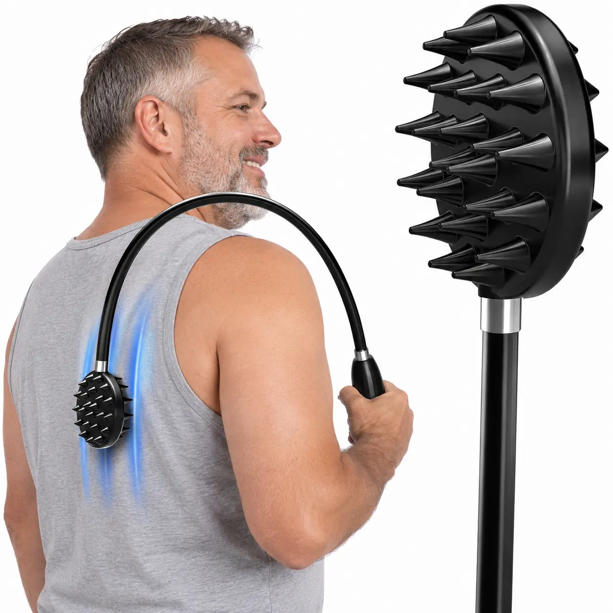 TUKUOS Curved Back Scratcher & Muscle Roller Stick, 29.6" Extra Long Lightweight Flexible Body Care Tool with Dual-Sided Head for Deep Soothing Relief Gentle
