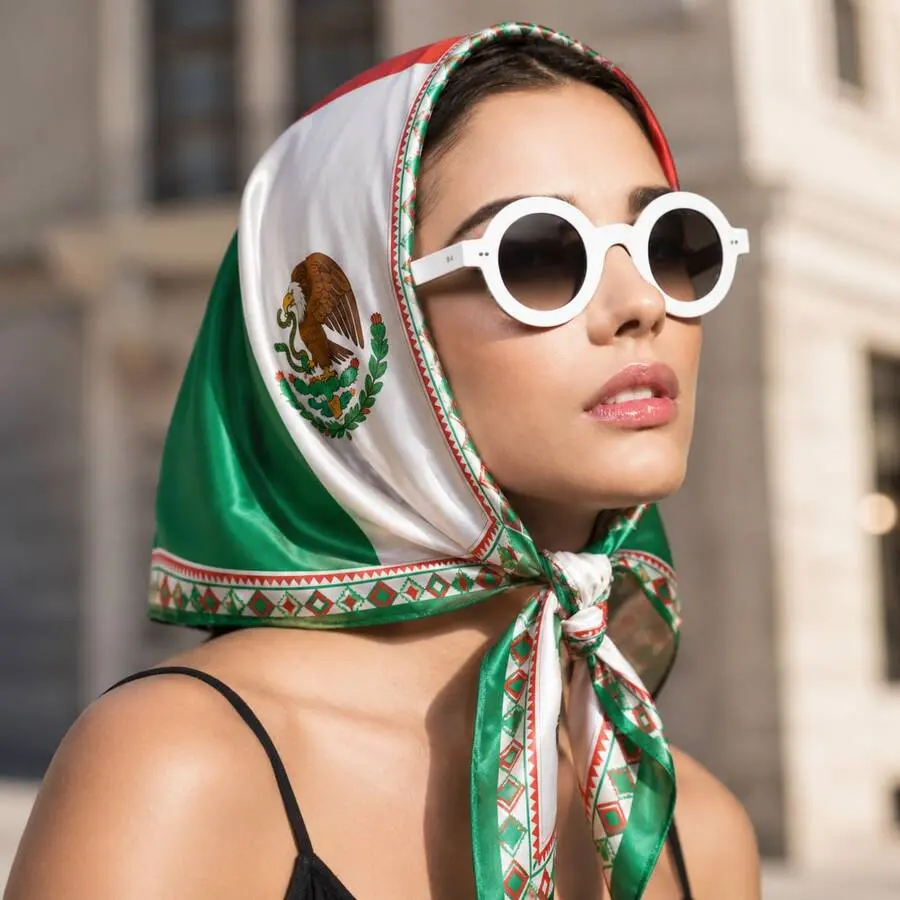 1Pc Mexican Flag Bandana, Square Scarf For Women & Men, Headscarf, Neckerchief, Hair Wrap, Daily Wear Travel Accessory
