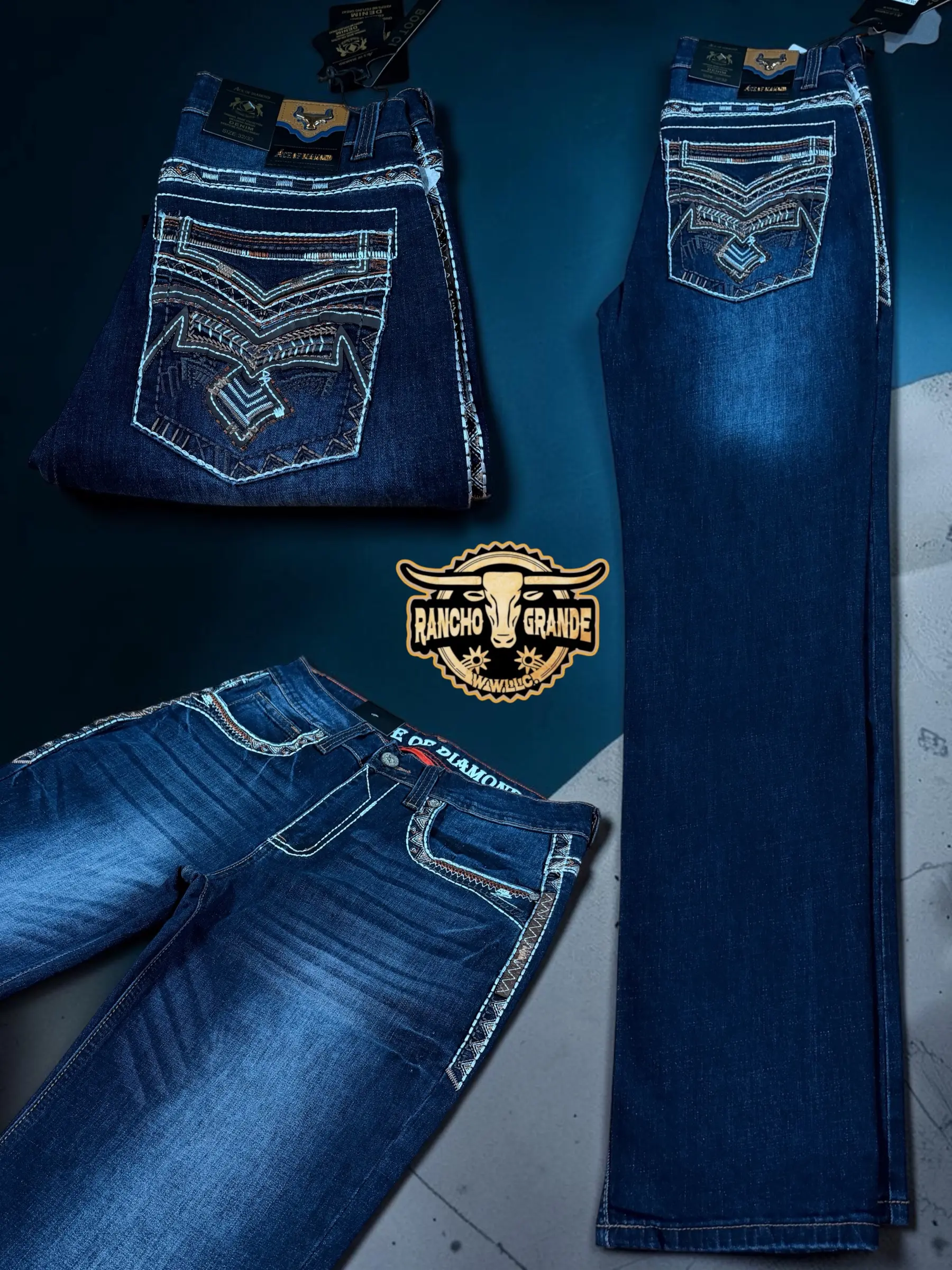 Ace 1525 Mens Western Cowboy Jeans Straight Fit Boot Cut / Pantalon Vaquero  para Hombre corte para Bota