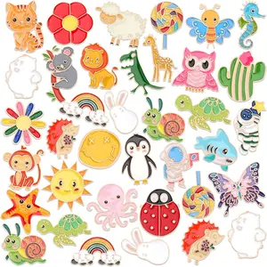*X-BR08 60Pcs Enamel Pins, Cute Funny Enamel Lapel Pins Bulk Set Cartoon Brooch Pins Button Badges for Backpacks Clothes Bags Hats Accessories, 30 Styles