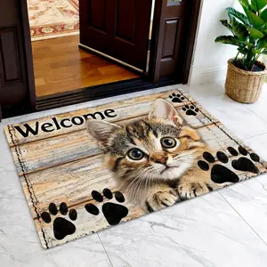 Cute Kitten Paw Print Doormat Ultra Soft Cozy Flannel Non Slip Rubber Backing Machine Washable Durable Floor Mat Perfect For Living Room Bedroom Kitchen Entryway Balcony Porch Indoor Outdoor Home Decor Non-Slip Stair Treads