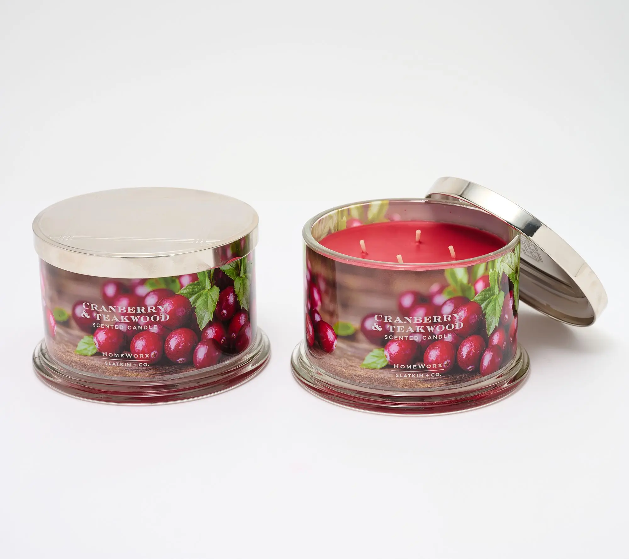 HomeWorx by Slatkin + Co. S/2 18oz Cranberry Teakwood Candle