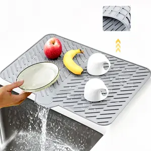 Silicone Drying Mat, 23"X17" With Built-in Drain Lip,Heat-Resistant,Eco-friendly,Hygienic Drying Pad,Leak-Proof and Non-Slip,Silicone Dish Drying Mat for Kitchen Counter or Sink（Gray 23X17）