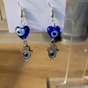 Heart Evil Eye Dangle Earrings