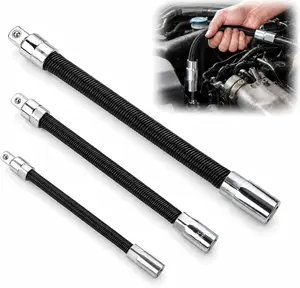 Flexible Socket Wrench Extension Rods 3Pcs, Multi-Drive Sizes 6/8/10 Inch Flexible Extender Bar Set