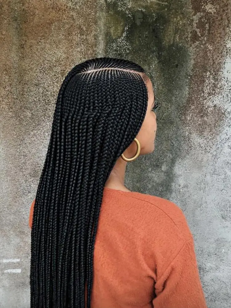 DOSAY 36-Inch Side Part Full Lace Front Braided Wig Cornrow Double Lace Pre-Plucked Synthetic Faux Locs Natural Hairline for Black Women