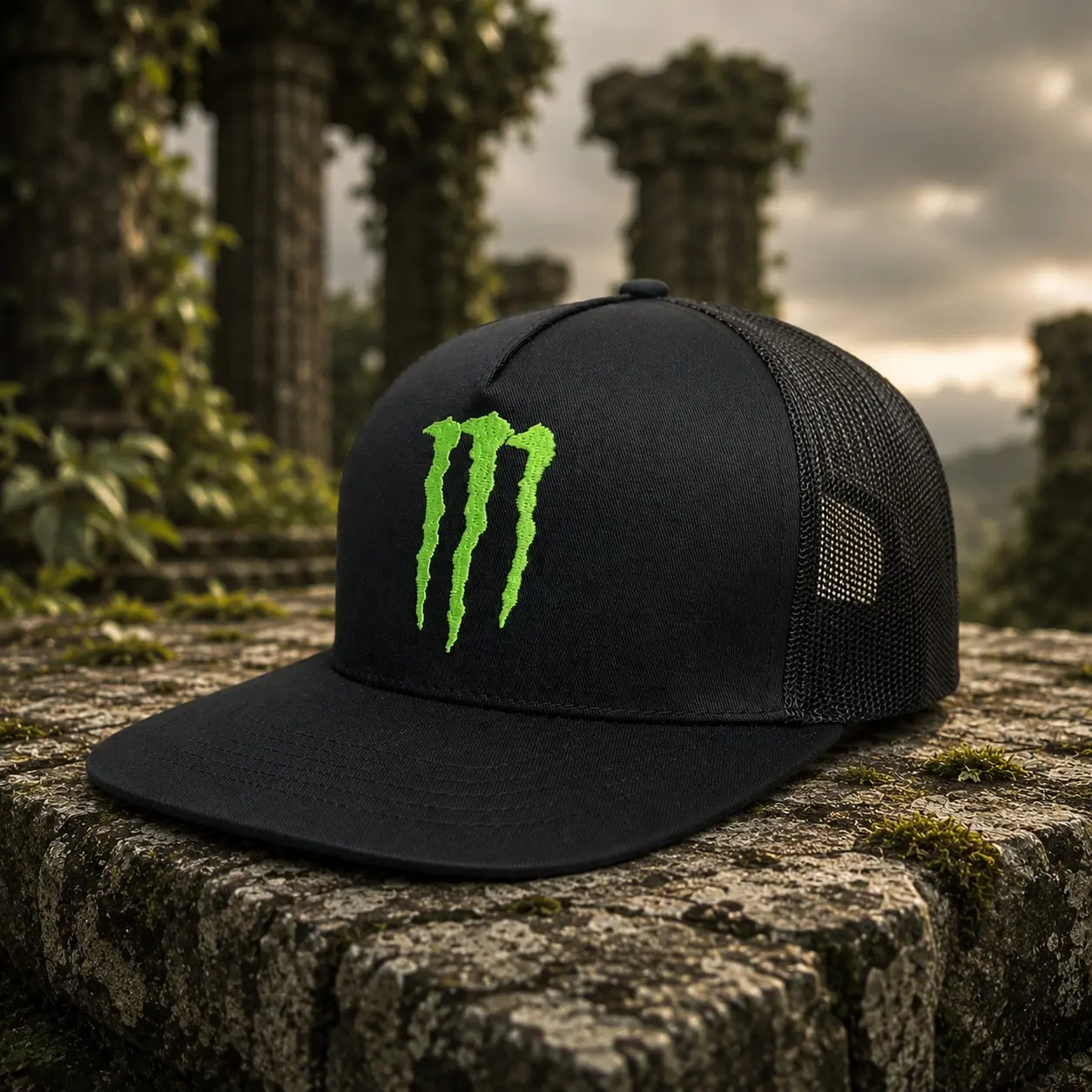 Energy Inspired Embroidered Trucker Hat, Black Snapback Mesh Cap, Neon Green Claw Logo Hat, Streetwear Baseball Cap Gift
