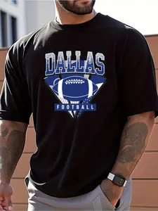 Men's Dallas Football Graphic Oversize T-shirt Relaxed Fit 100 Cotton Black with White Blue Print Perfect for Sports Casual Wear and Outdoor Activities Ideal Gift for Sports Fans Casual Wear Tee Relaxed Fi Oversize T-shirt Cotton Fabric