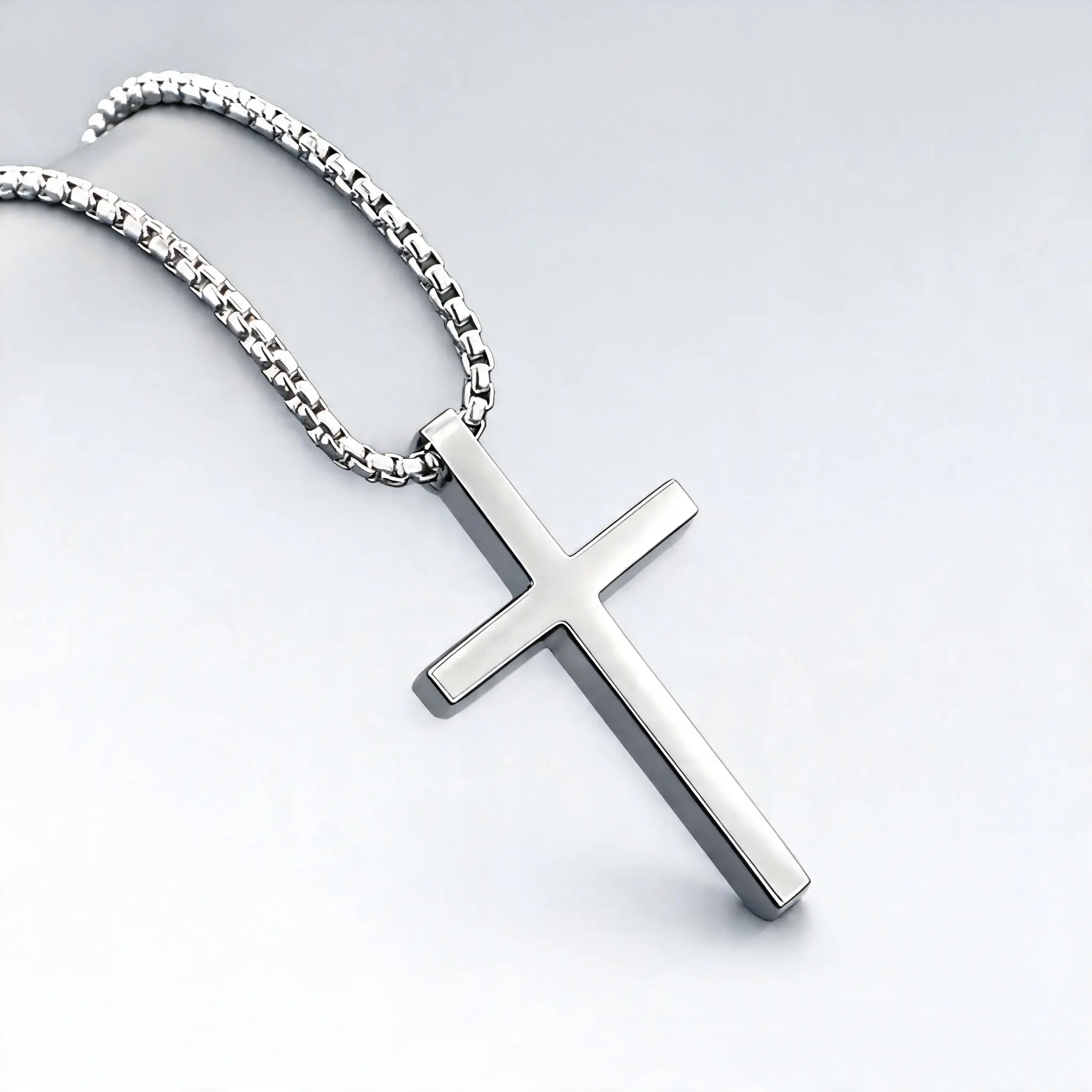 Dainty Cross Necklace - Stainless Steel 2.5cm Layered Cross Pendant Choker, Casual Long Link Chain, Faith-Based Fashion Jewelry Gift for Adults, Layered Cross Charm