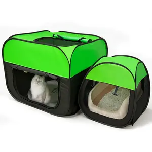 2-in-1 Portable Cat Playpen, Pop-Up Pet Tent with Removable & Washable German Fleece Pee Pad, Large Indoor Outdoor Cat Enclosure for Kittens, Puppies & Small Animals, Travel Crate with Carry Bag