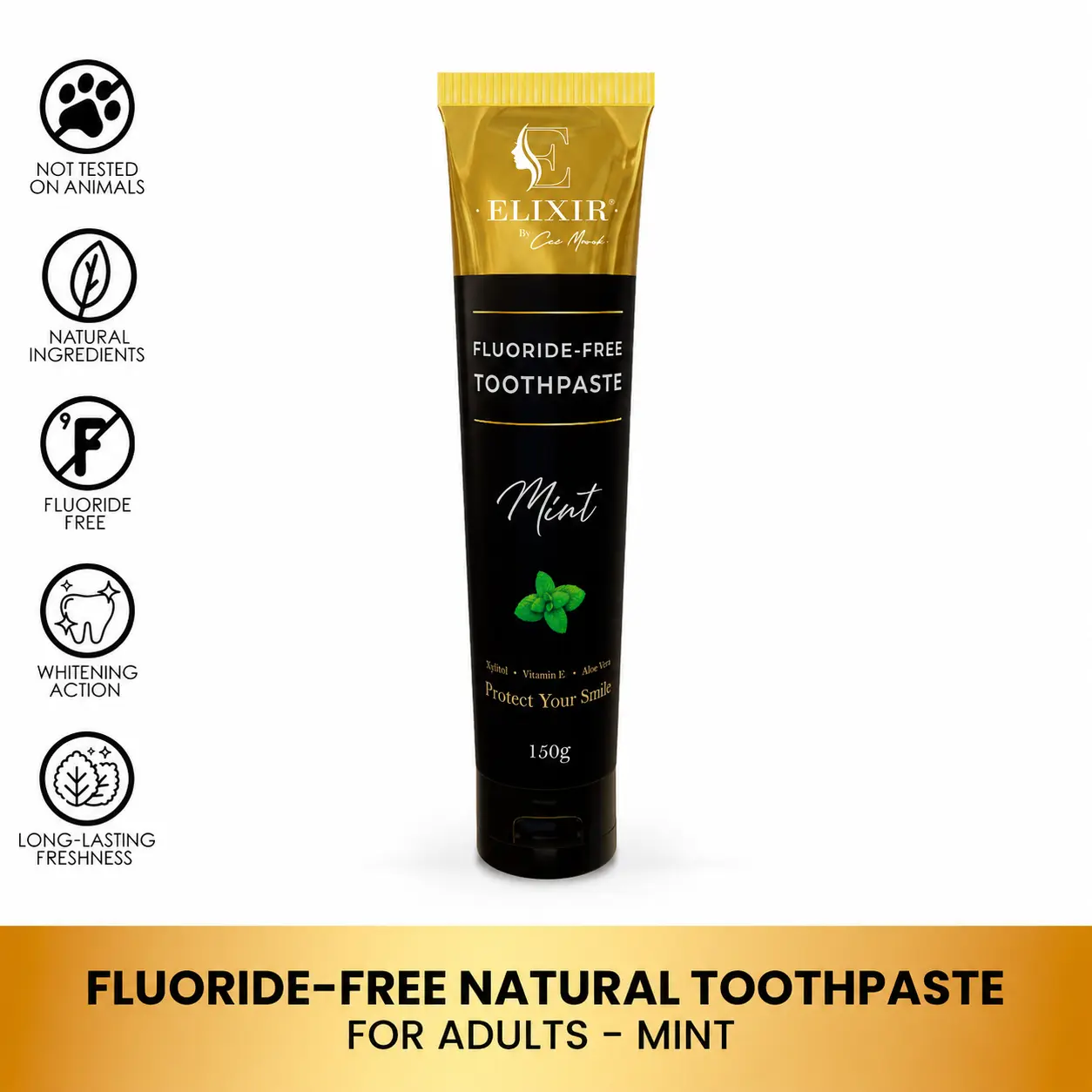 Elixir by Cocó March Fluoride Free Natural Toothpaste for Adults, Fresh Mint Flavor, Fresh Breath, Clean Teeth and Healthy Gums, 150g Oral Aloe Gentle
