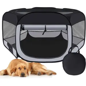 Portable Collapsible Dog Cat Playpen Indoor Pet Puppy Rabbit Kitten Play Tent Crate Cage with Carrying Case (Grey, M)