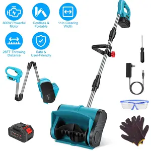 7.17lbs Lightweight Cordless Snow Shovel 800W High Power Foldable Snow Thrower with Safety Goggles & Gloves for Winter Driveway Patio Cleaning 11In Clearing Width 26FT Throwing Distance