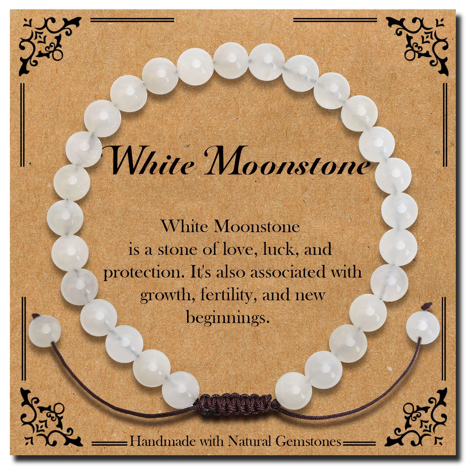 Braided Genuine Moonstone - Stone of New Beginnings - Bracelet, Elegant Handcrafted Natural Gemstone Crystal Bracelet Healing Power Energy Inspirational Gifts with Card for Unisex bracelet beaded  bracelets🌸