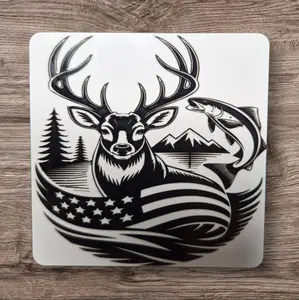 Deer Metal 3x3 Magnet with Patriotic Design and Detailed Deer Illustration