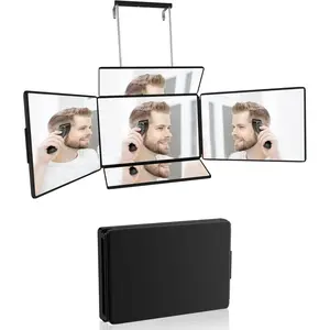 5 Way Mirror for Self Hair Cutting & Shaving, 360 Makeup Mirror with Adjustment for Braiding & Styling (Black)
