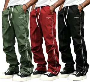 Men's 3-Pack Casual Joggers - Lightweight Poly Moisture-Wicking Streetwear Track Pants, Gold Side Stripes, Loose Straight Baggy Wide Leg, Colorblock Embroidered, All-Season, Black/Grey & More Colors, for Street Style, Workout, Streetwear Joggers