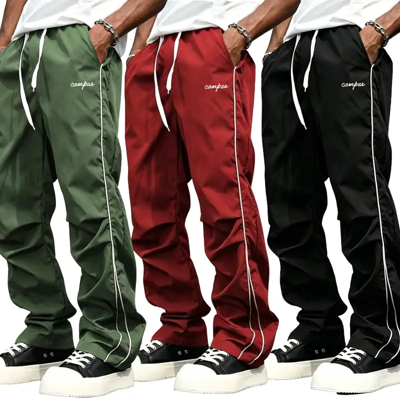 Men's 3-Pack Fitted Polyester Casual High Rise Streetwear Joggers - Gold Side Stripes, Moisture Wicking, Quick Dry, Gym-to-Street Use, All-Season Versatility for 25-34 Age Group, Casual Joggers,sohochic