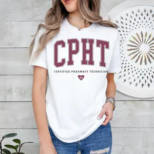 Women's Soft Classic CPHT Round Neck Cotton Graphic T-Shirt Hoodie - Breathable Ribbed Fabric Drawstring Pullover, Comfortable Fit Everyday Certified Pharmacy Technician Gift, Easy-Matching Top
