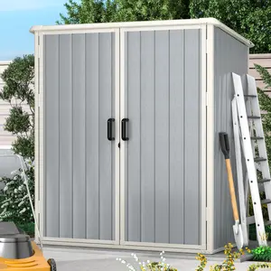 【2 Packages ship separately】Aoxun Outdoor Storage Shed 5 x 3FT, Resin Shed with Floor and Lockable Door, Plastic Sheds for Garbage Can, Tool, Accessories, Lawn, Garden Metal