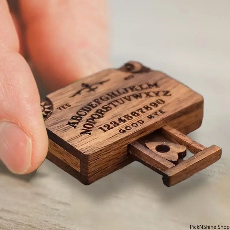 Decorative Ornament, Vintage Wooden Miniature Ouija-Style Spirit Board with Drawer, Mystical Collectible Fashion Accessory, Miniature Ouija Board, Miniature Things
