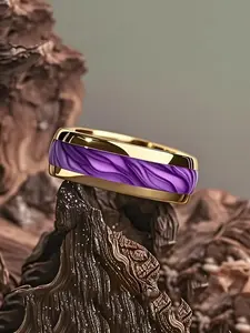 8MM Fashion Purple Shell Inlay Stainless Steel Rings Stackable Finger Rings Geometric Rings Unique Women Wedding Band Jewelry Men's Ring Party Accessories