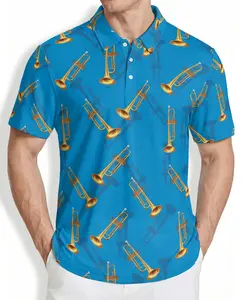 Trombone Pattern Aloha Polo Shirt for Men, Fun Hawaiian Style, Casual Shirt for Summer
