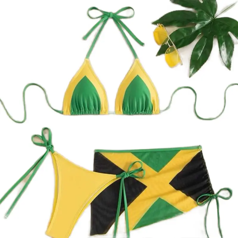 3 Piece Jamaican Pattern Bathing Suit