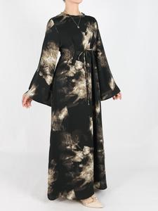 women's tie side zipper back dress, elegant long sleeve modest dress for daily wear, ladies formal islamic clothing for all seasons, modesty muslim clothes, modest style dress