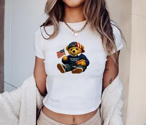 [Sale Off 50%, Freeship] Vintage Patriotic Teddy Bear Baby Tee, 250 Years Freedom Shirt, USA Flag Fitted Baby Tee, Fourth of July Outfit, American Pride Graphic Tee