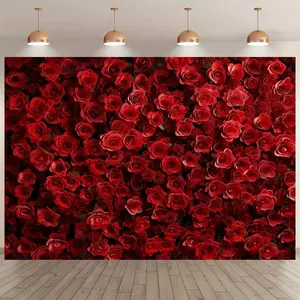 Romantic Rose Pattern Background Banner, 1 Count Romantic Rose Flower Wall Decor, Wall Hanging Decor for Wedding Birthday Party Graduation, Ornaments