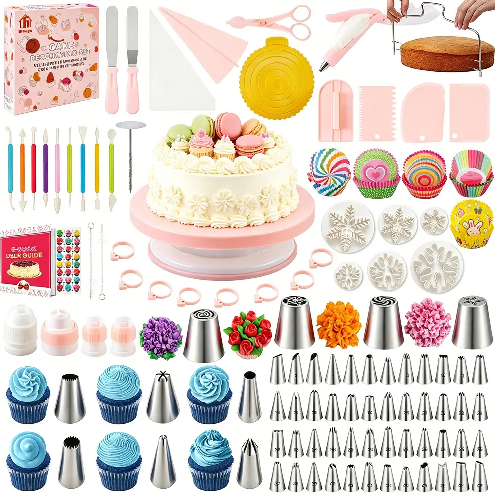 Stainless Steel Cake Decorating Nozzle Polished Anti-Scratch Icing Tip Kit, Matching Reusable Silicone Piping Bags & Storage Accessories, Daily Kitchen Dessert Prep Friendly
