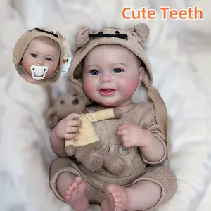 18 Inch Kodi Smiling Adorable Whole Body Vinyl Boy Doll With Painted Hair And Cute Teeth Handmade Waterproof Lifelike Realistic Bebe Reborn Doll For Children's Gift Or Present