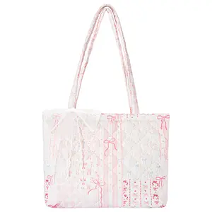 Quilted Small Tote Bag for Women Cute Floral Design Large Capacity Laptop & Essentials Holder Ideal for Work Travel Gym Shopping Everyday Use